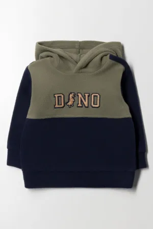 Dinosaur Colour Block Hoodie Green And Navy