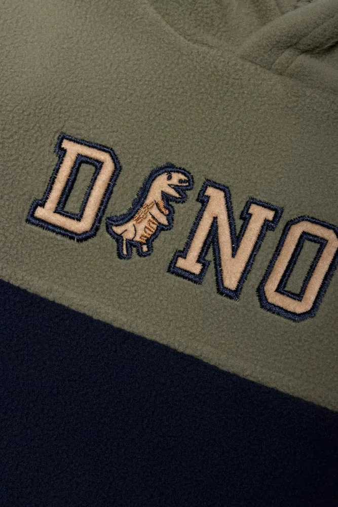 Dinosaur Colour Block Hoodie Green And Navy