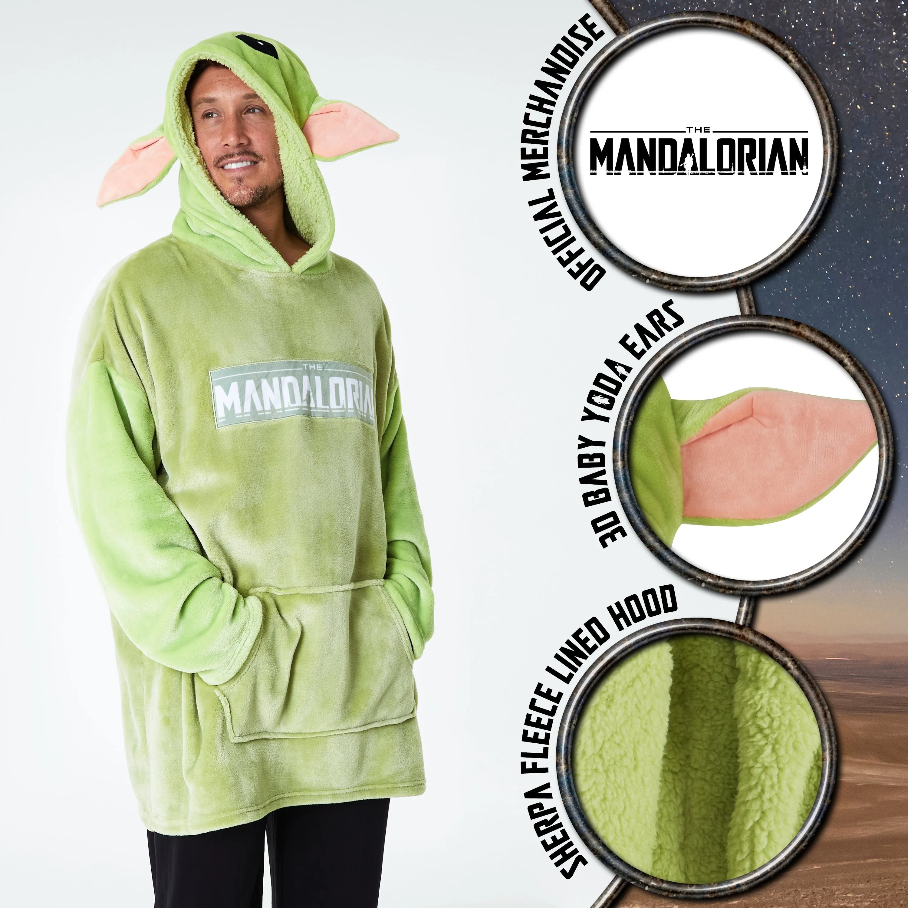 Disney The Mandalorian Hoodies for Men, Baby Yoda Oversized Hoodie Blanket Green