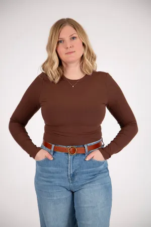 Double Layered Ribbed Long-Sleeved Shirt | Coffee