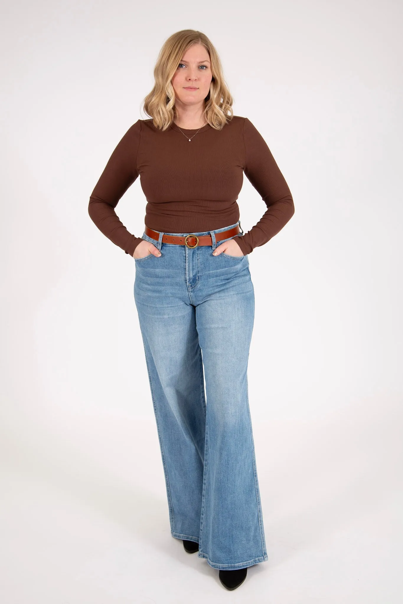 Double Layered Ribbed Long-Sleeved Shirt | Coffee