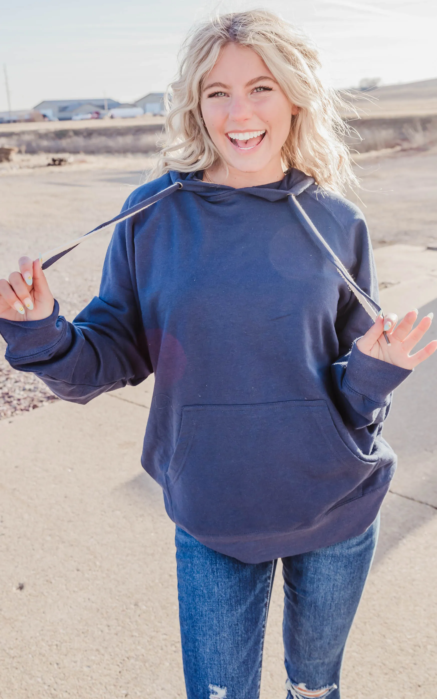 Double String Solid Hoodie **