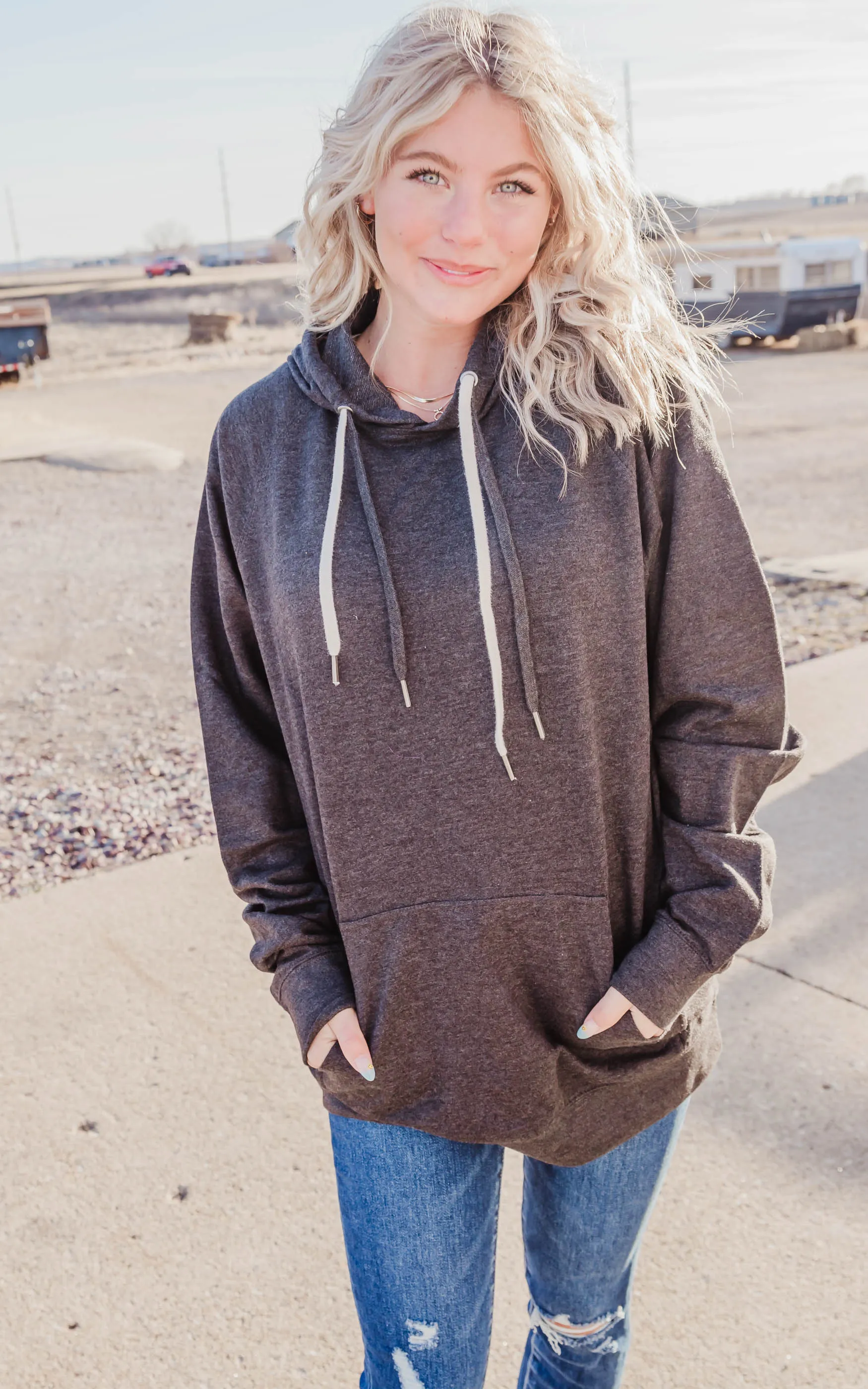 Double String Solid Hoodie **