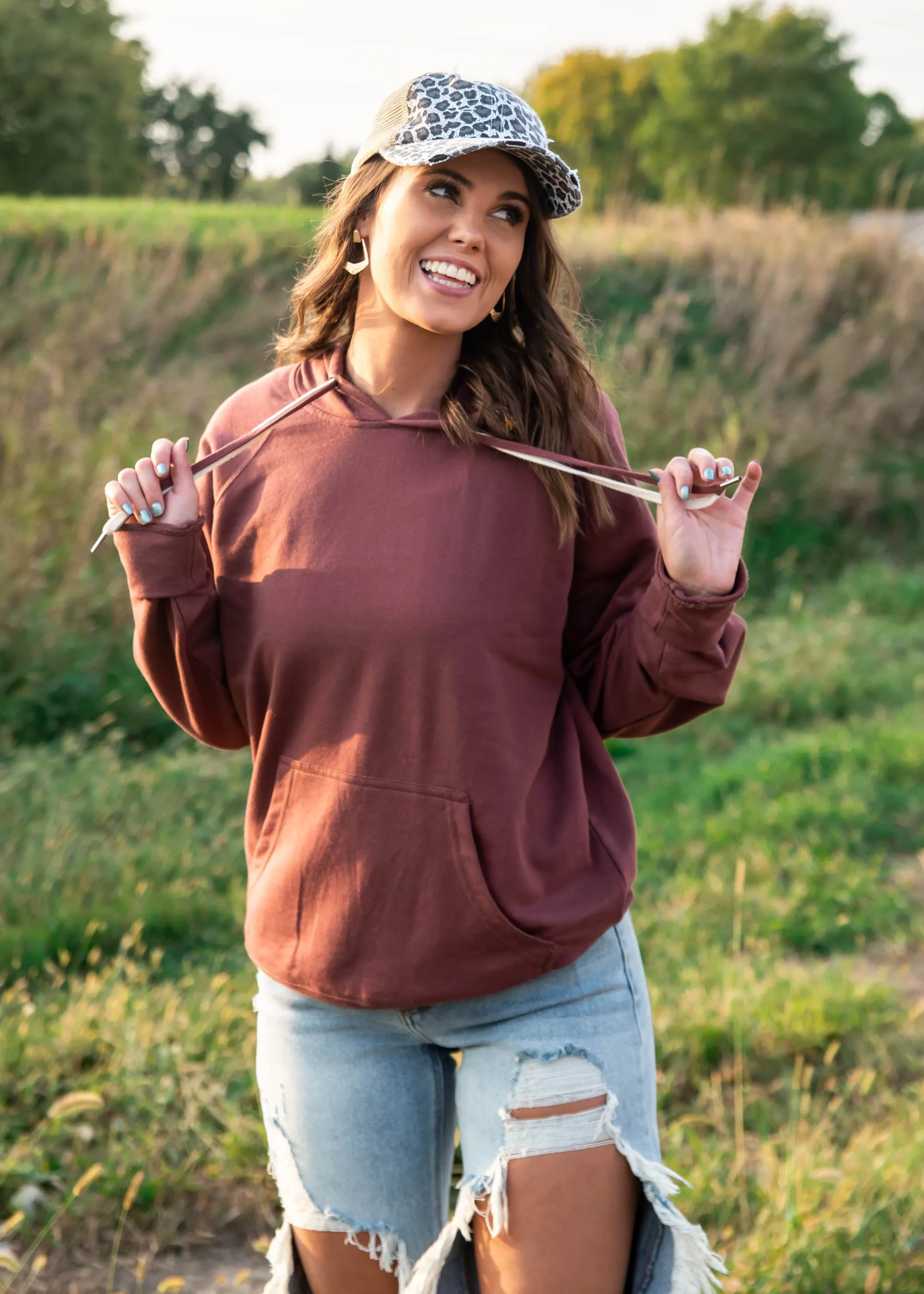 Double String Solid Hoodie **