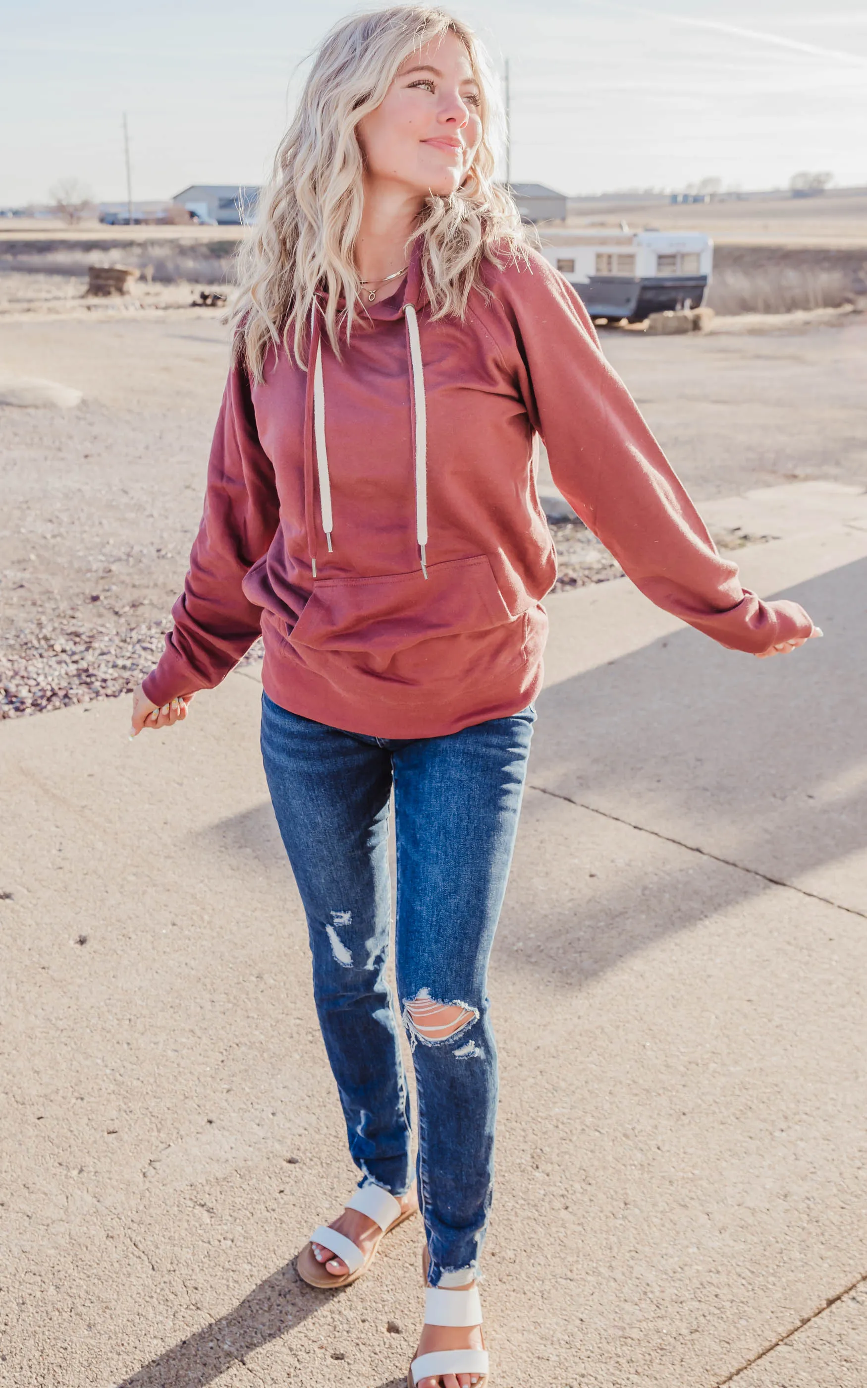 Double String Solid Hoodie **