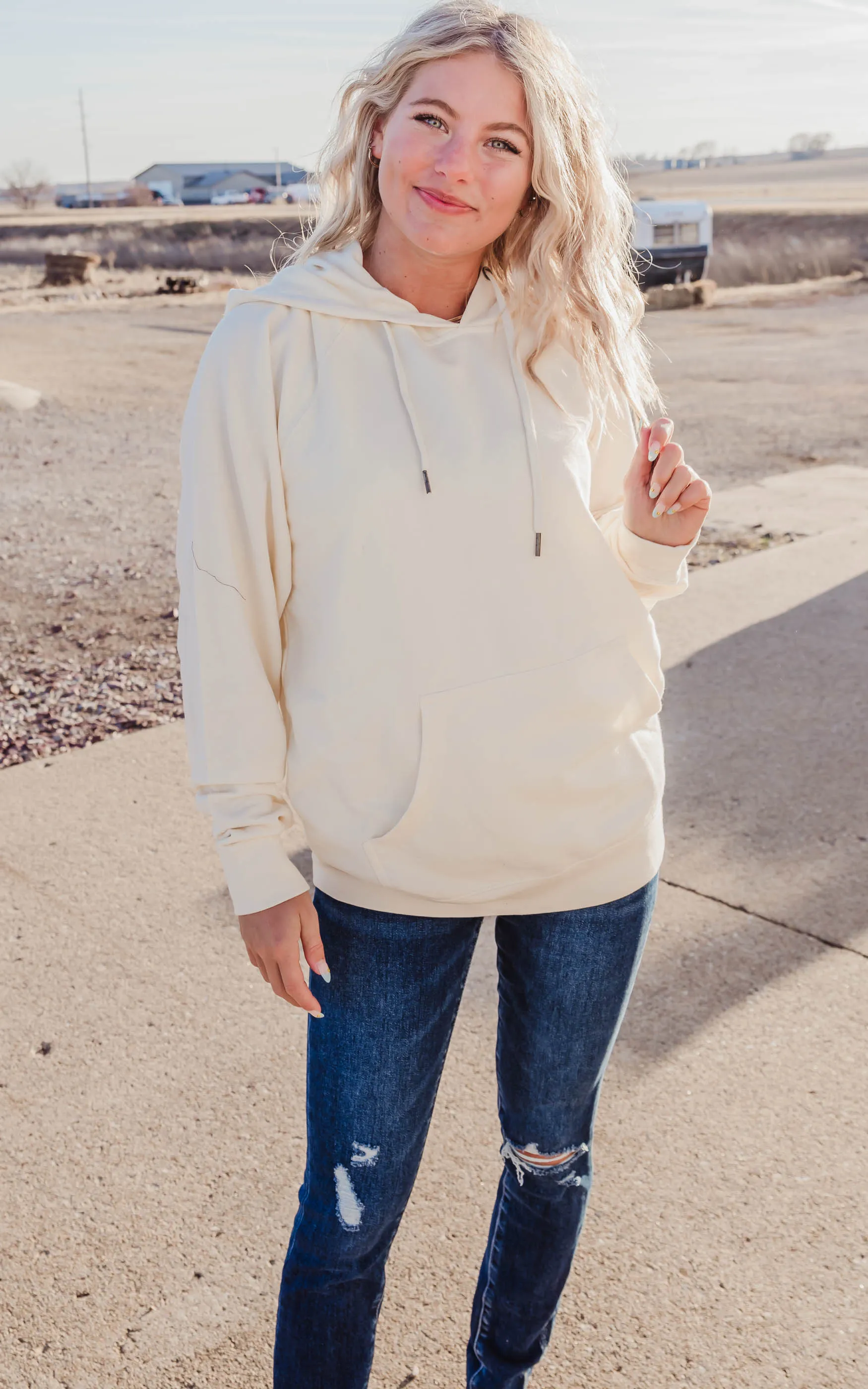 Double String Solid Hoodie **