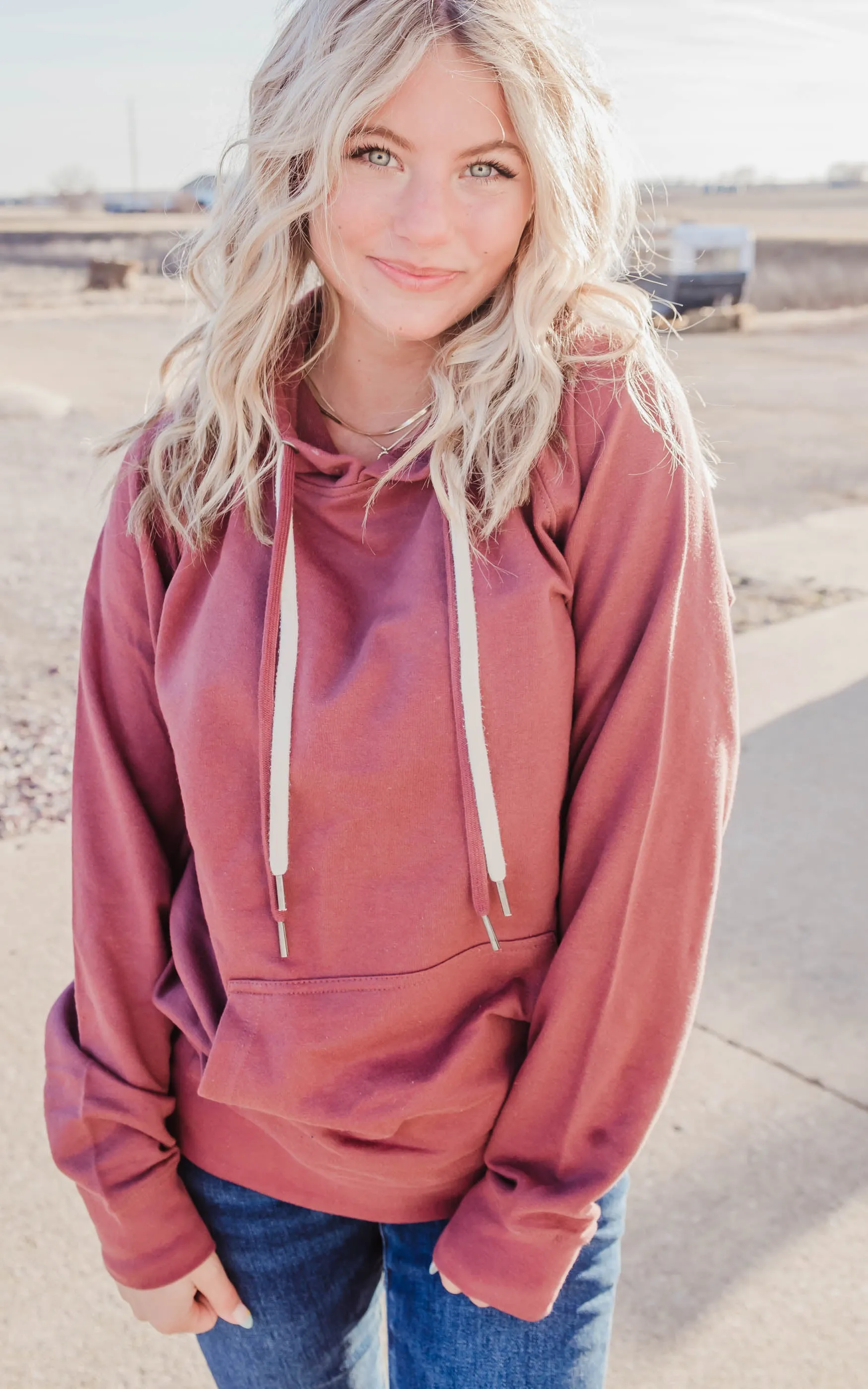 Double String Solid Hoodie **