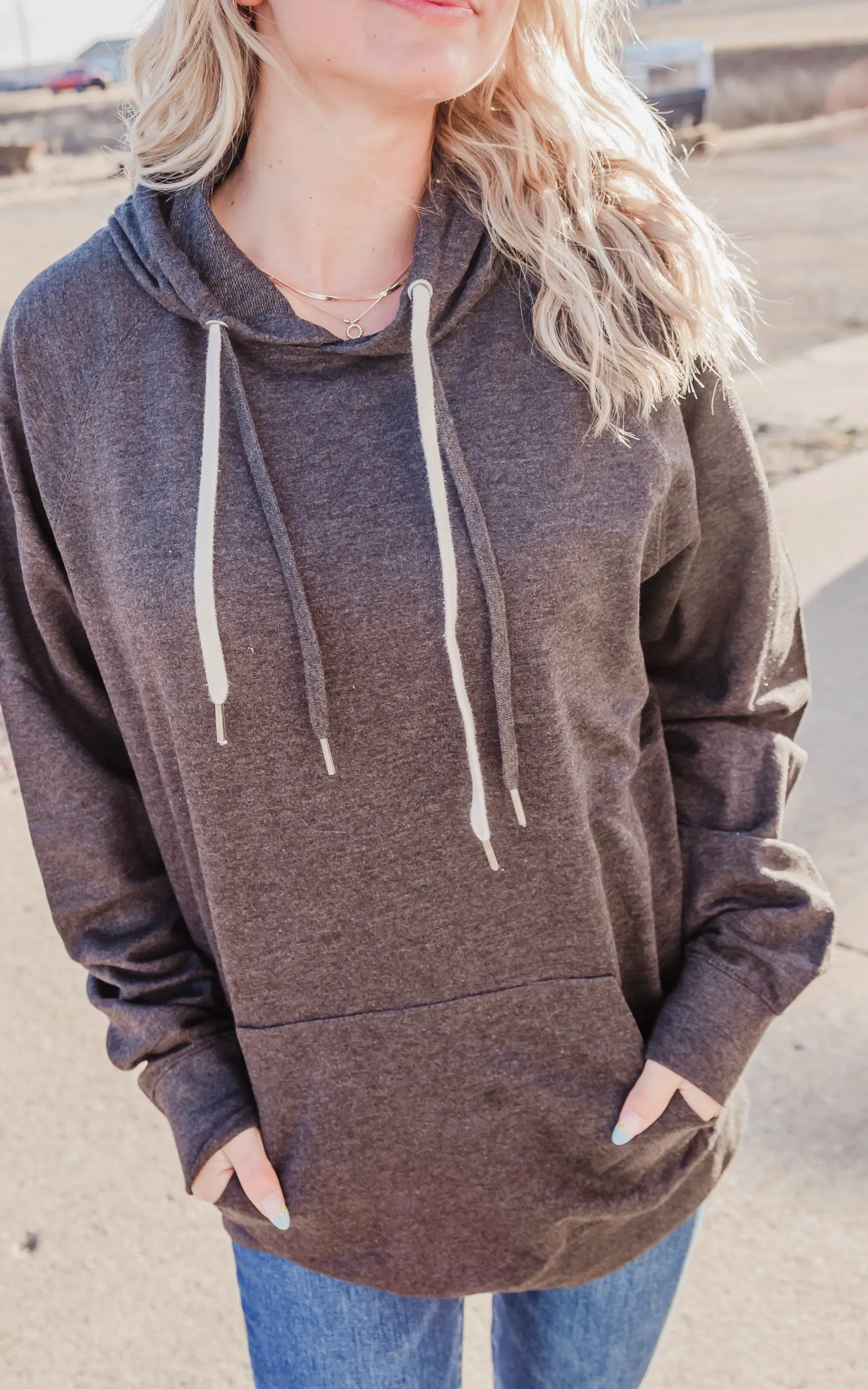 Double String Solid Hoodie **