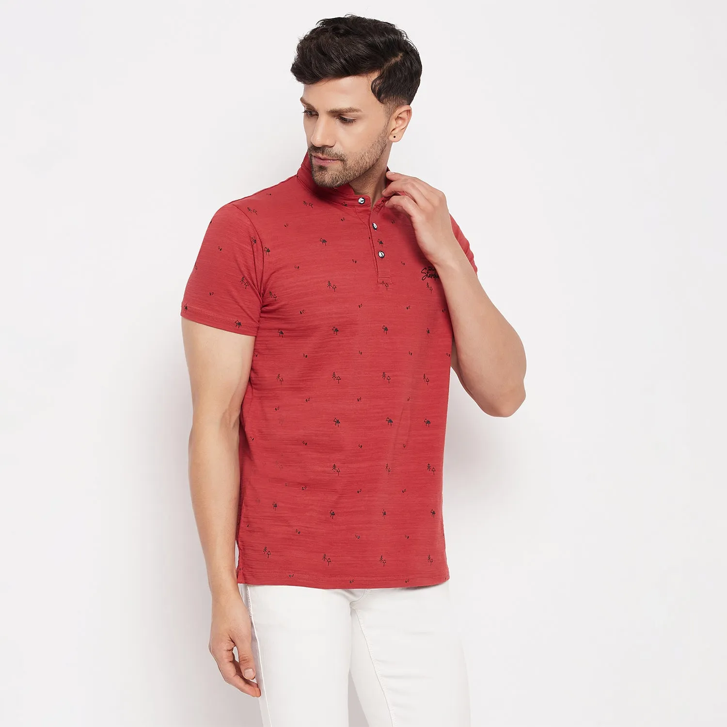 Duke Stardust Men Mandarin Collar Half Sleeve Cotton T-shirt (LF5483)
