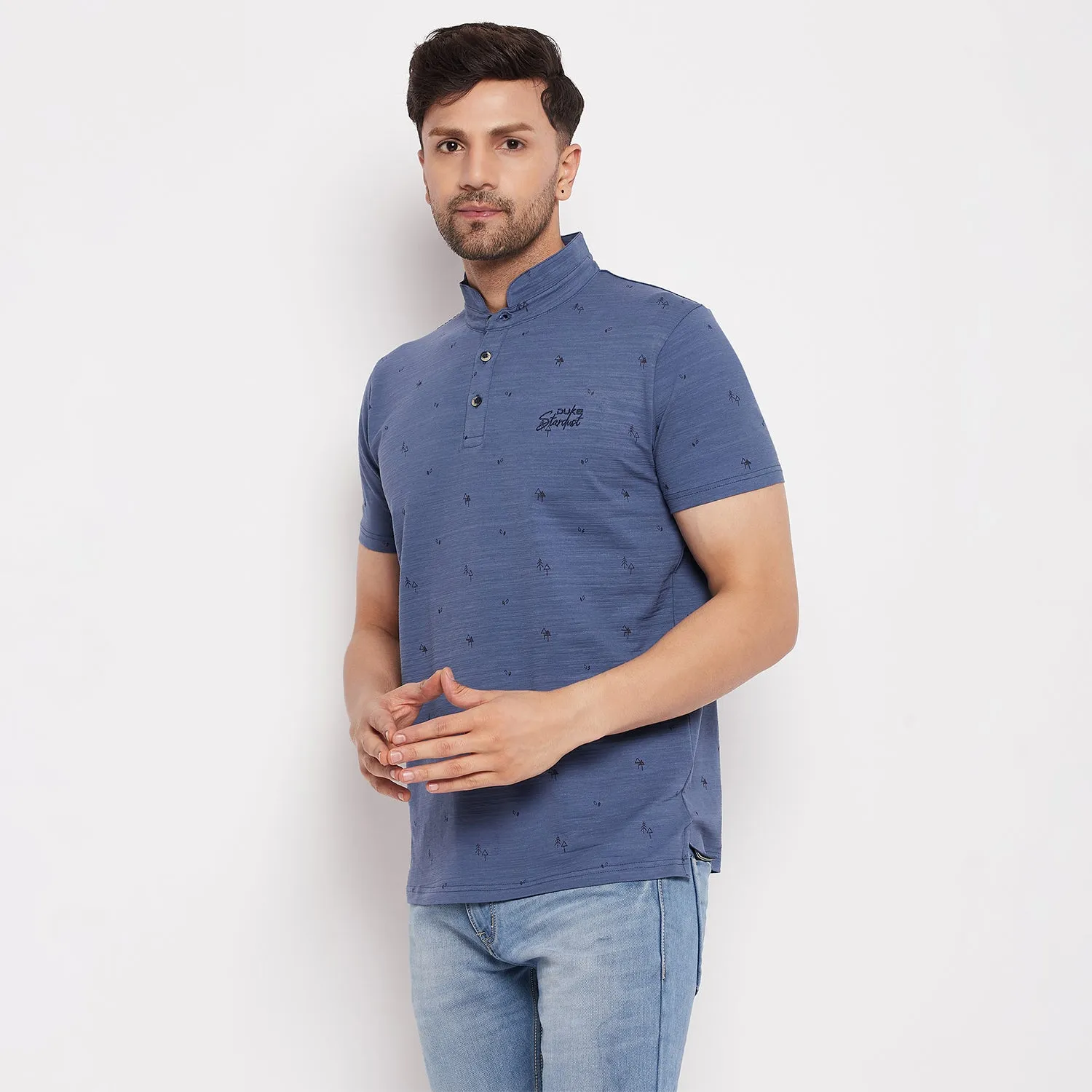 Duke Stardust Men Mandarin Collar Half Sleeve Cotton T-shirt (LF5483)