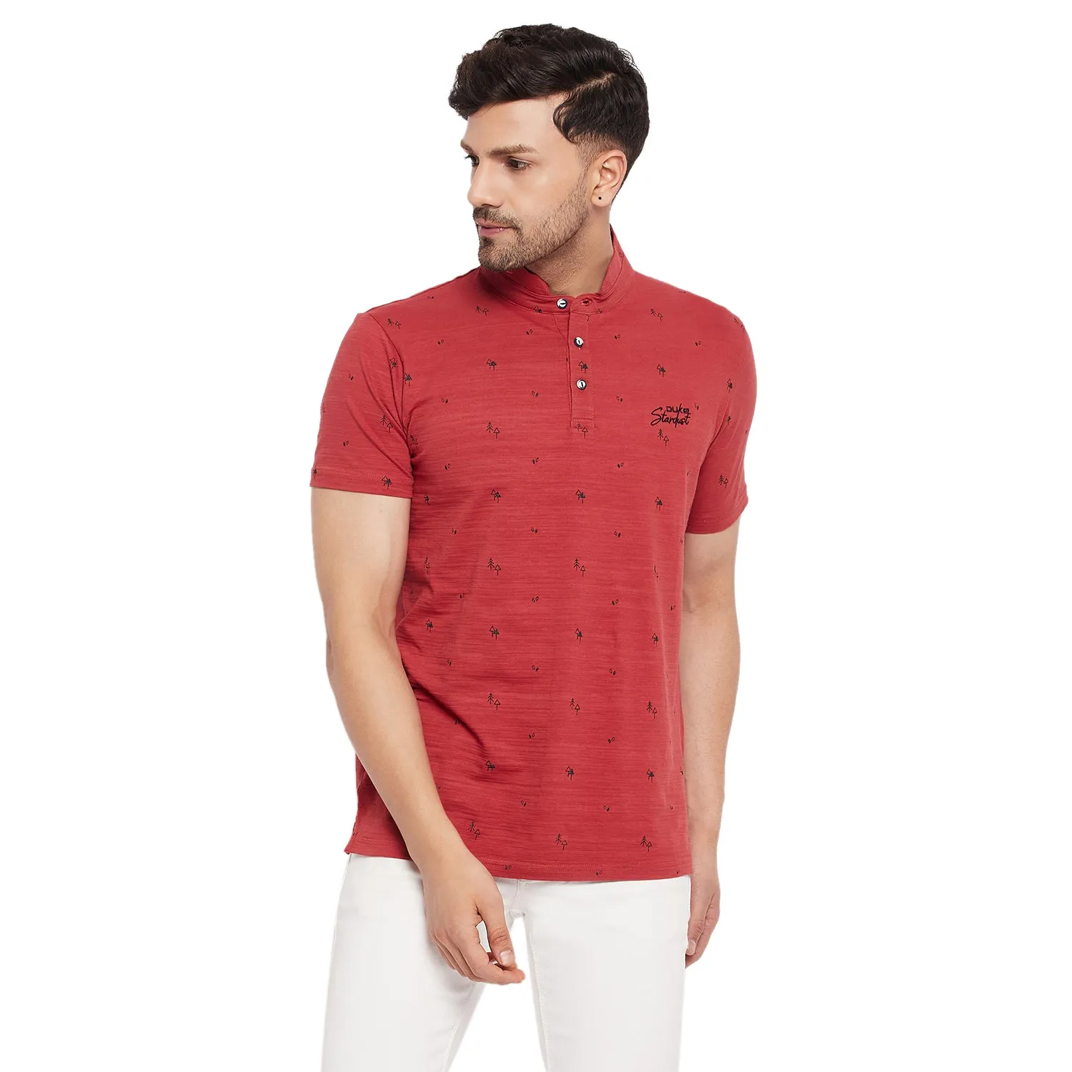 Duke Stardust Men Mandarin Collar Half Sleeve Cotton T-shirt (LF5483)