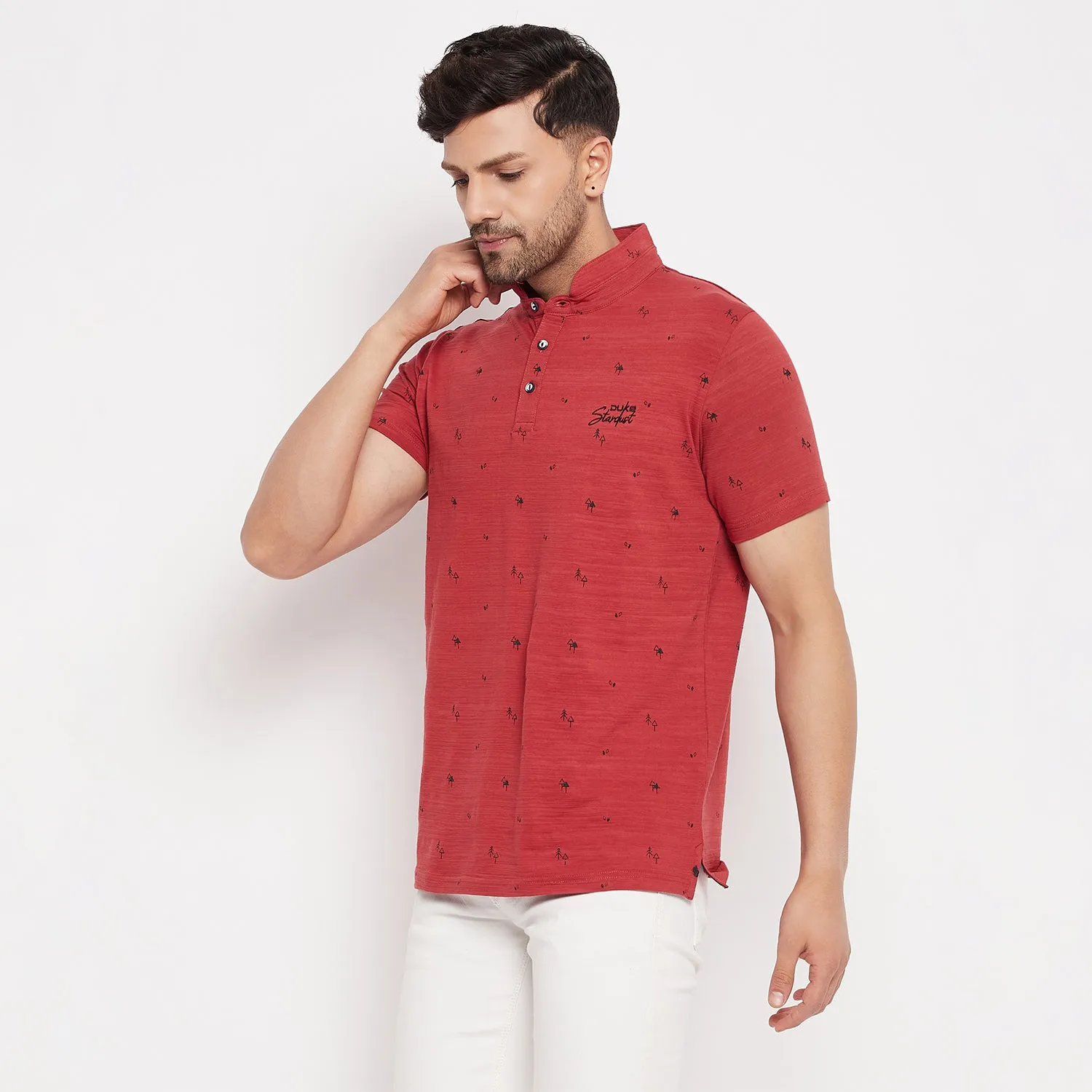 Duke Stardust Men Mandarin Collar Half Sleeve Cotton T-shirt (LF5483)