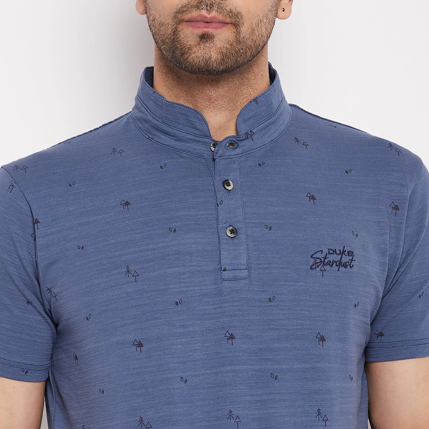 Duke Stardust Men Mandarin Collar Half Sleeve Cotton T-shirt (LF5483)