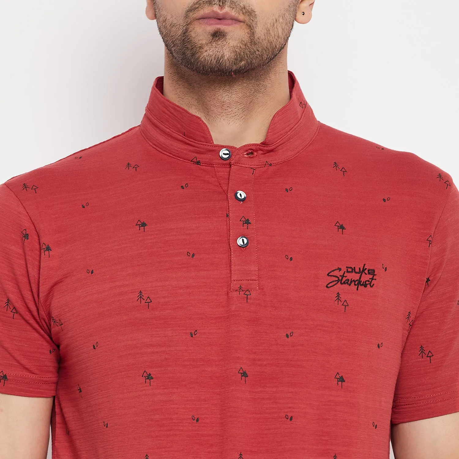 Duke Stardust Men Mandarin Collar Half Sleeve Cotton T-shirt (LF5483)