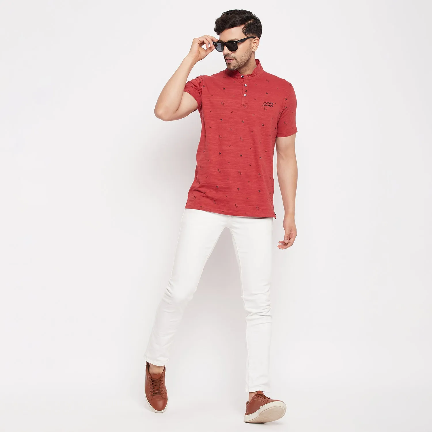 Duke Stardust Men Mandarin Collar Half Sleeve Cotton T-shirt (LF5483)