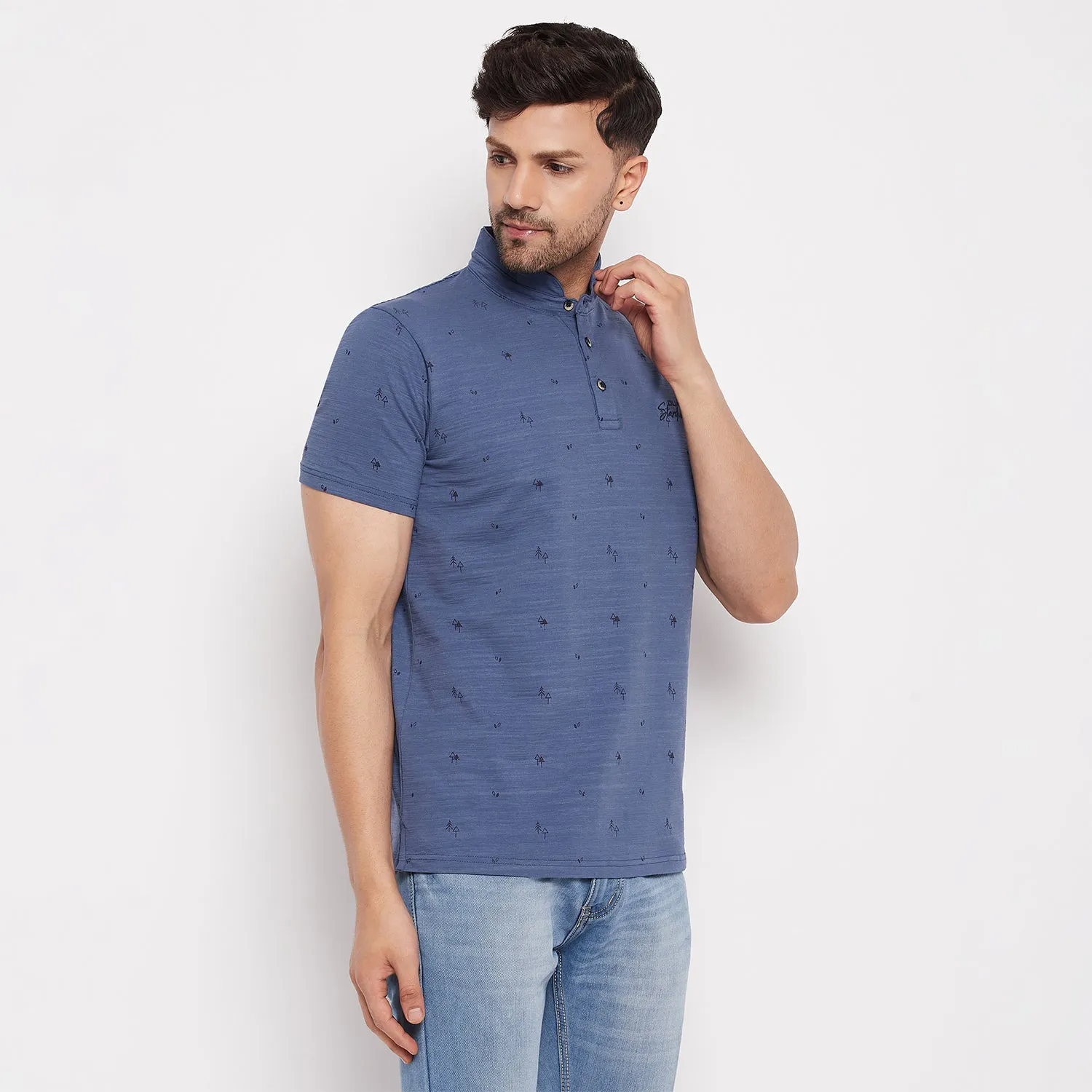 Duke Stardust Men Mandarin Collar Half Sleeve Cotton T-shirt (LF5483)