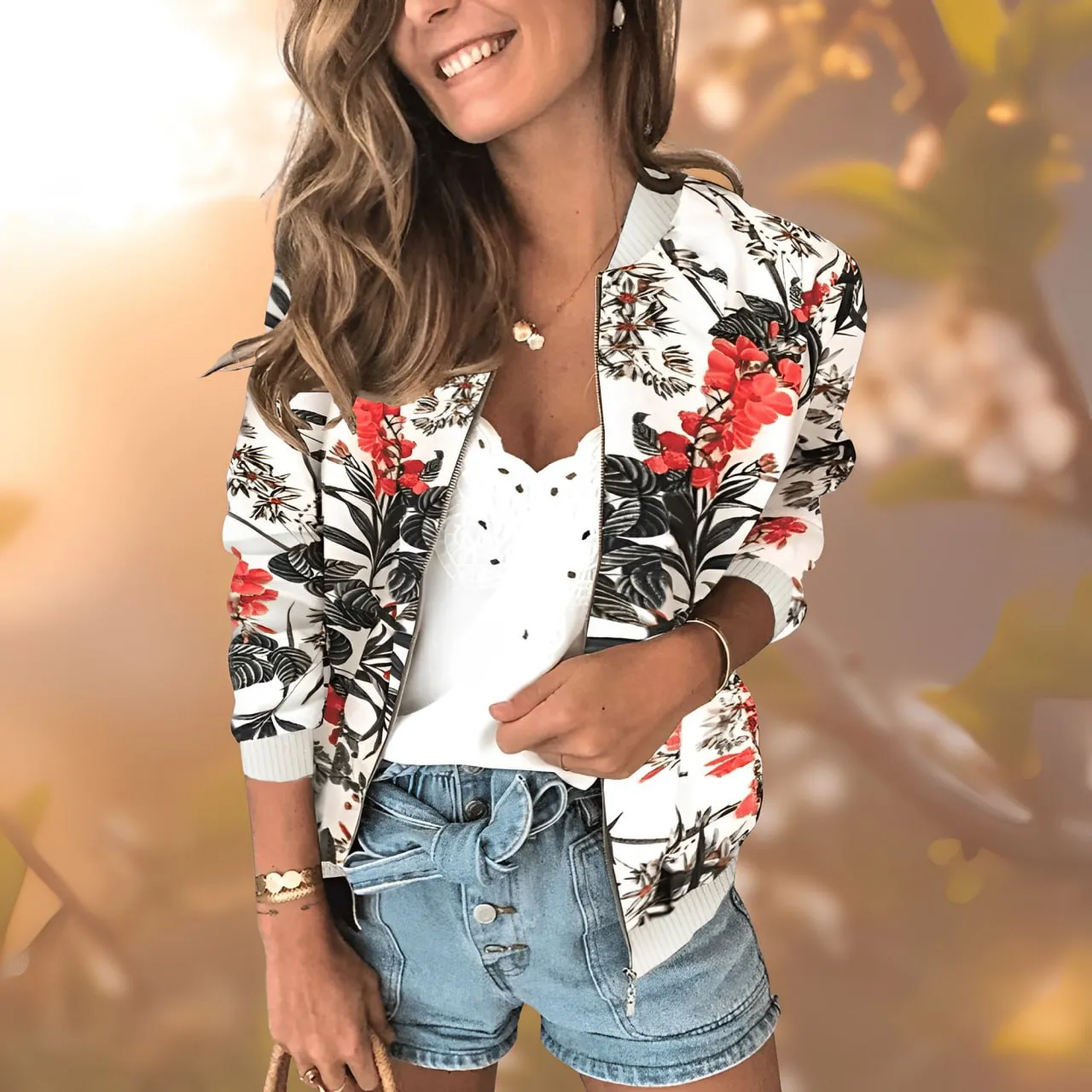 Elegant Floral Print Women's Jacket | Stylish, Warm, Versatile