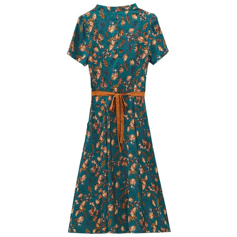 Elegant Mid-Length Floral Print Dress for Women