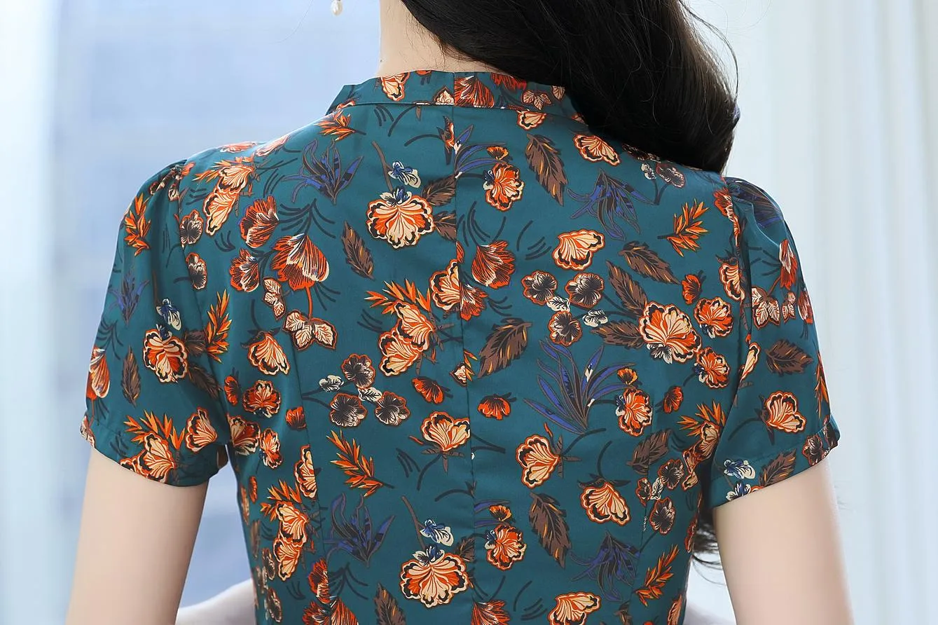 Elegant Mid-Length Floral Print Dress for Women