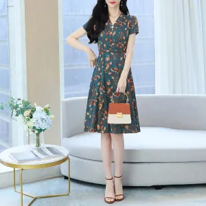 Elegant Mid-Length Floral Print Dress for Women