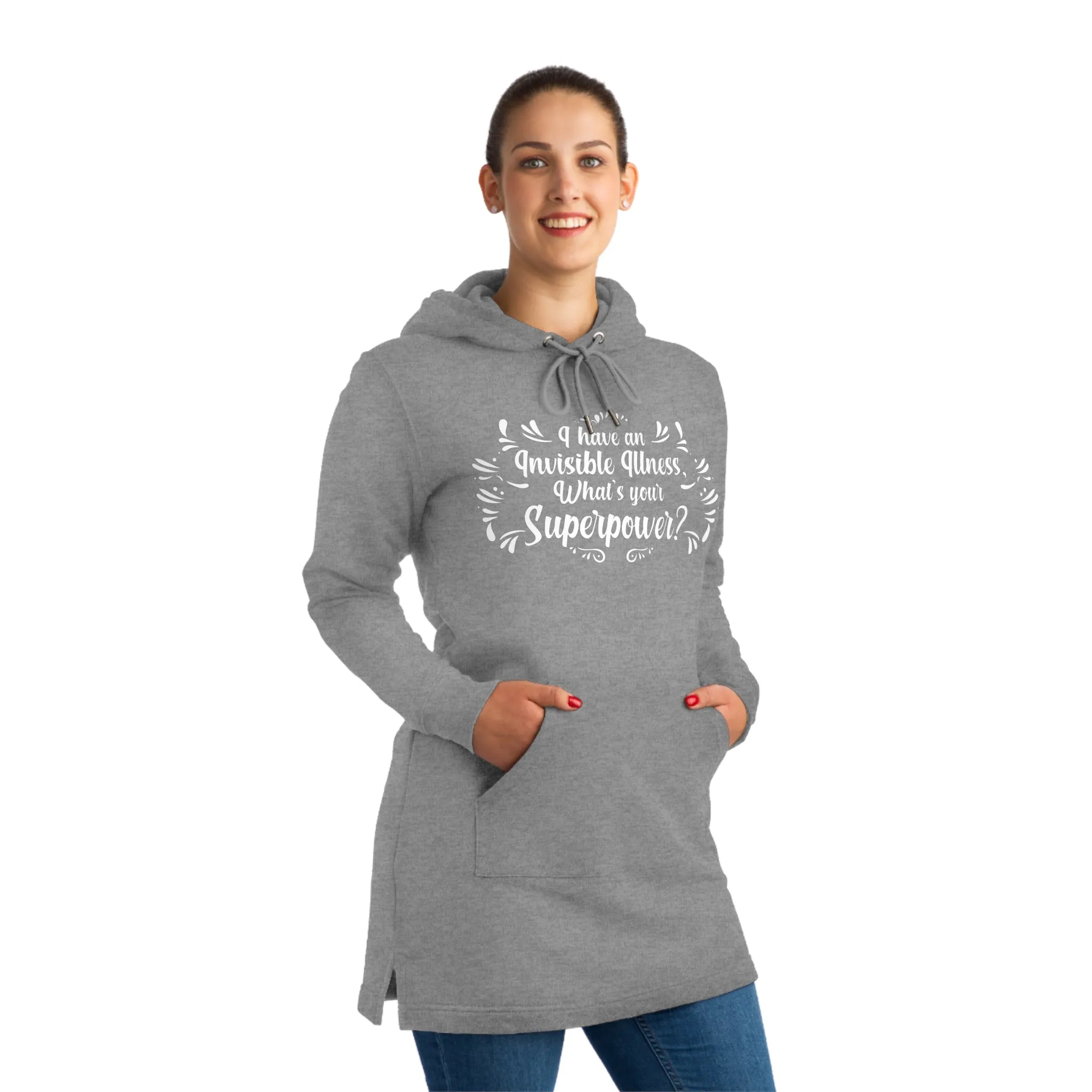 Embracing My Haunted Health Vibes, Women's Streeter Organic Hoodie Dress (Dark), Printed