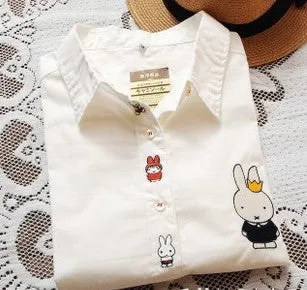 Embroidered collar color white cotton long sleeve shirt women blouse ladies office shirts