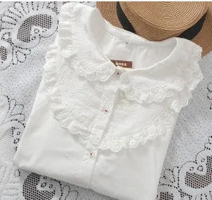 Embroidered collar color white cotton long sleeve shirt women blouse ladies office shirts