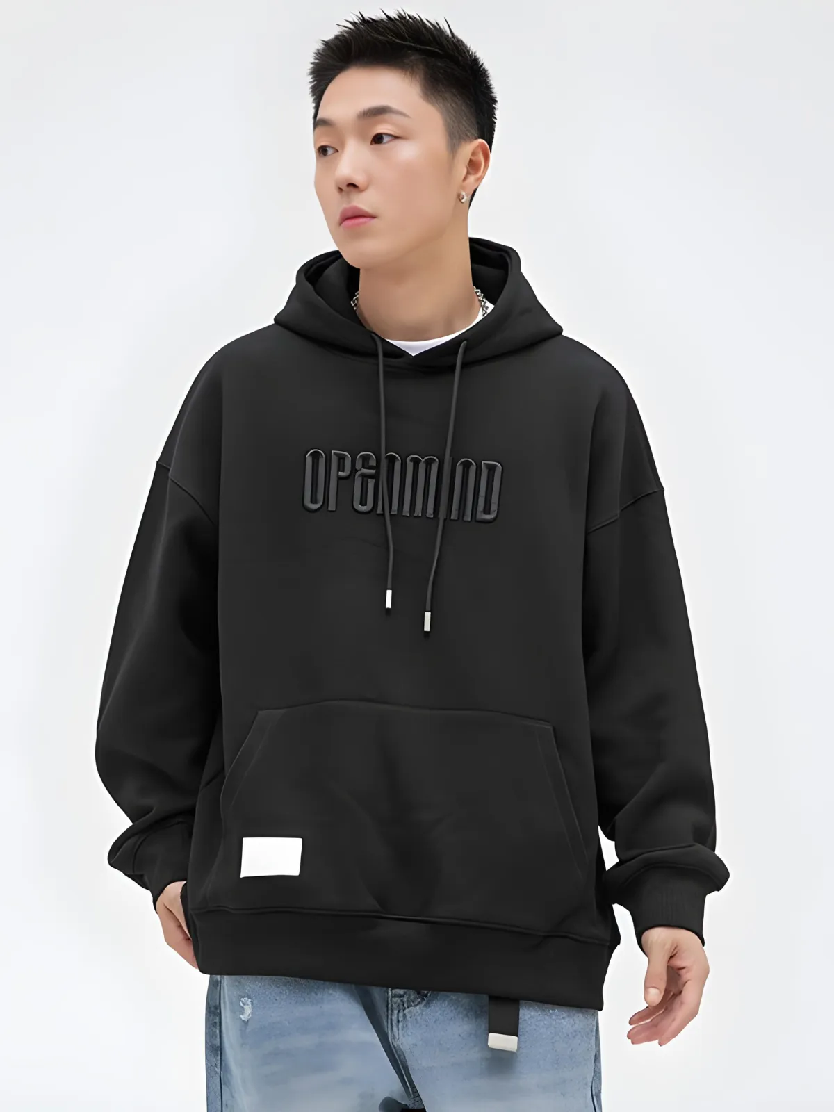 EMBROIDERED SOLID COLOR HOODIE