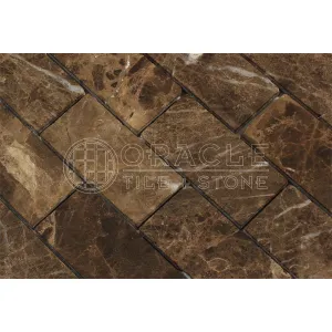 Emperador Dark Spanish Marble 2 X 4 Brick Mosaic Tile, Polished