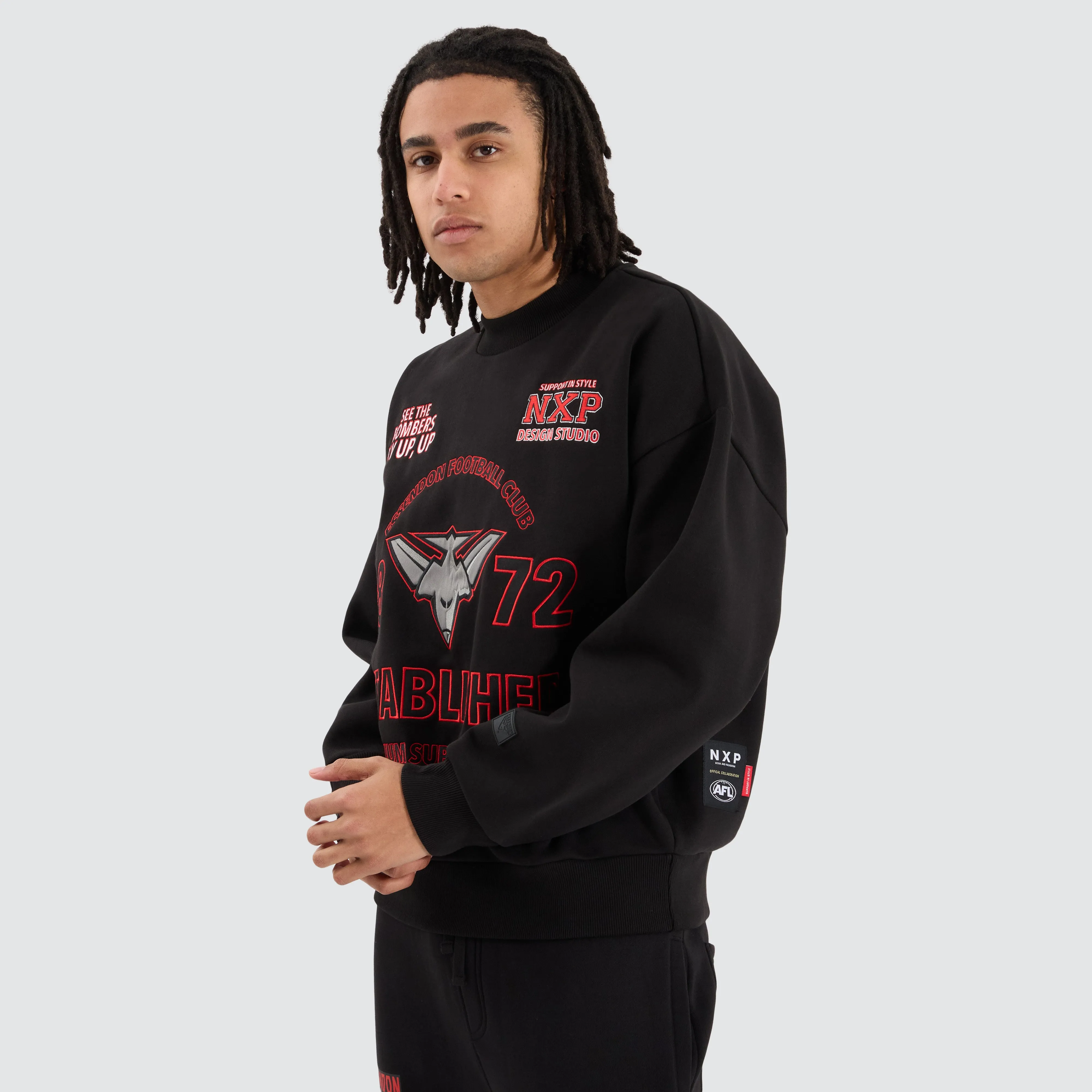 Essendon Bombers AFL Box Fit Sweater Jet Black