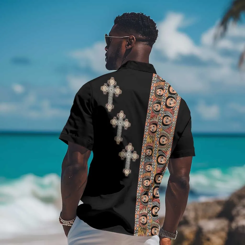 Ethiopia Angels Tilet With Cross Hawaiian Shirt Black Color LT15