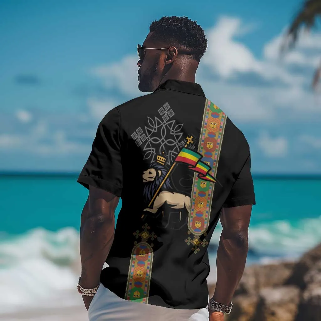 Ethiopia Saba Kemis Hawaiian Shirt Lion Of Judah Black Color LT15