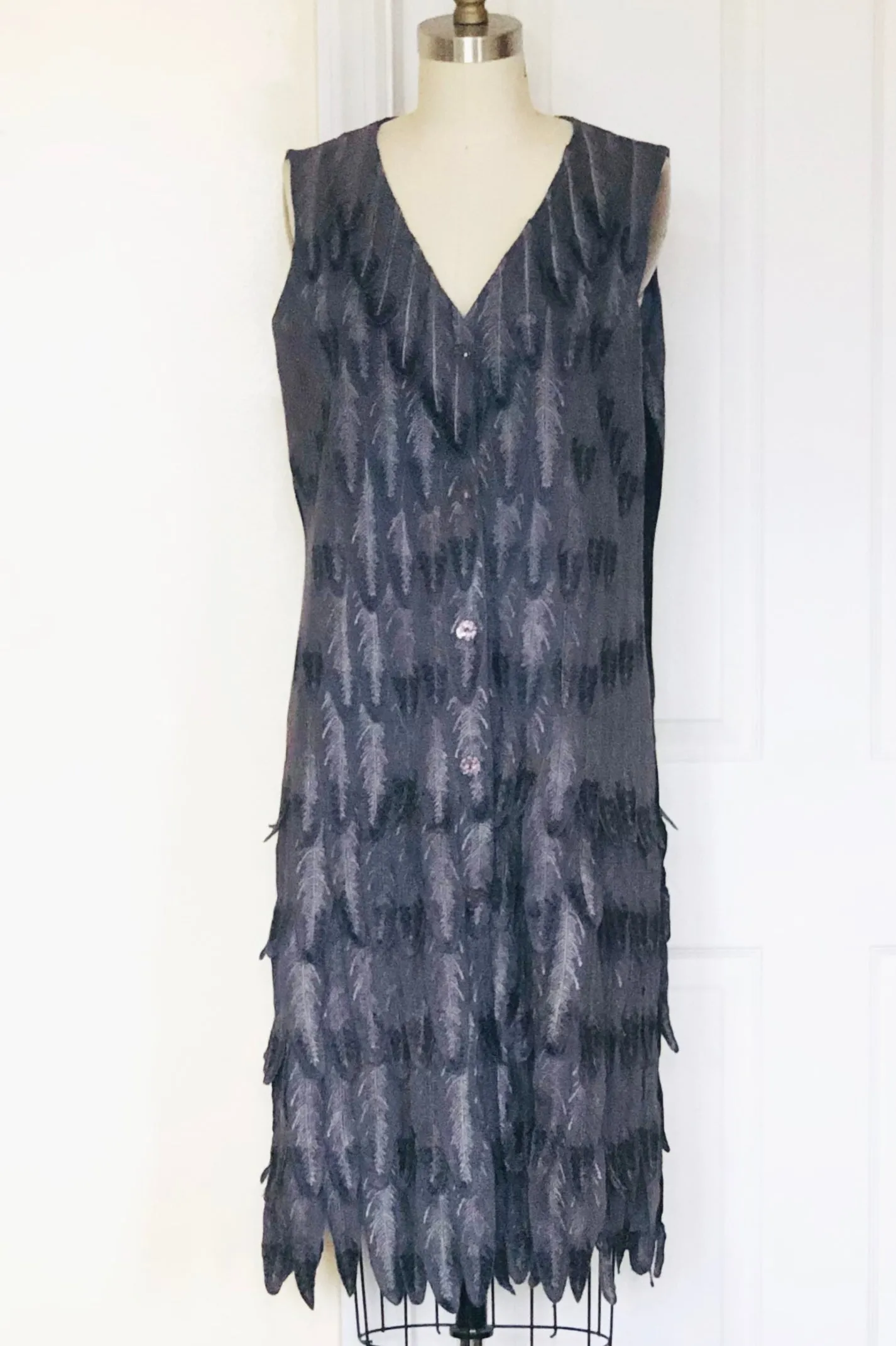 Fabric Feather Embroidered Vest Dress (Grey)