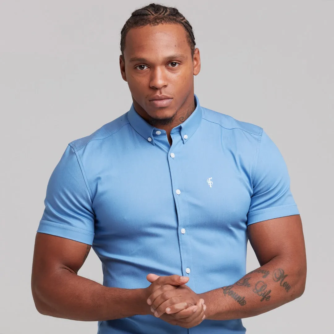 Father Sons Super Slim Stretch Light Blue Denim Short Sleeve - FS200