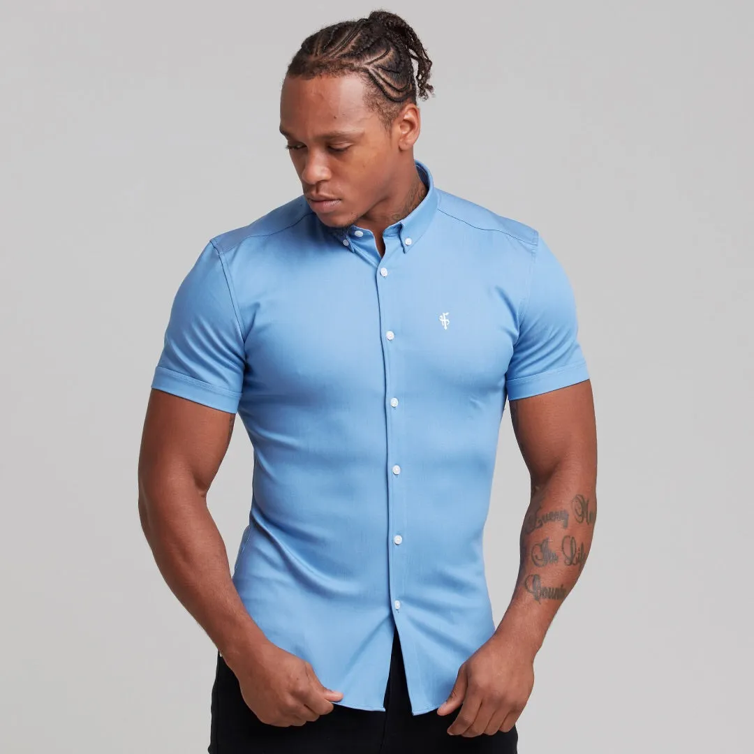 Father Sons Super Slim Stretch Light Blue Denim Short Sleeve - FS200