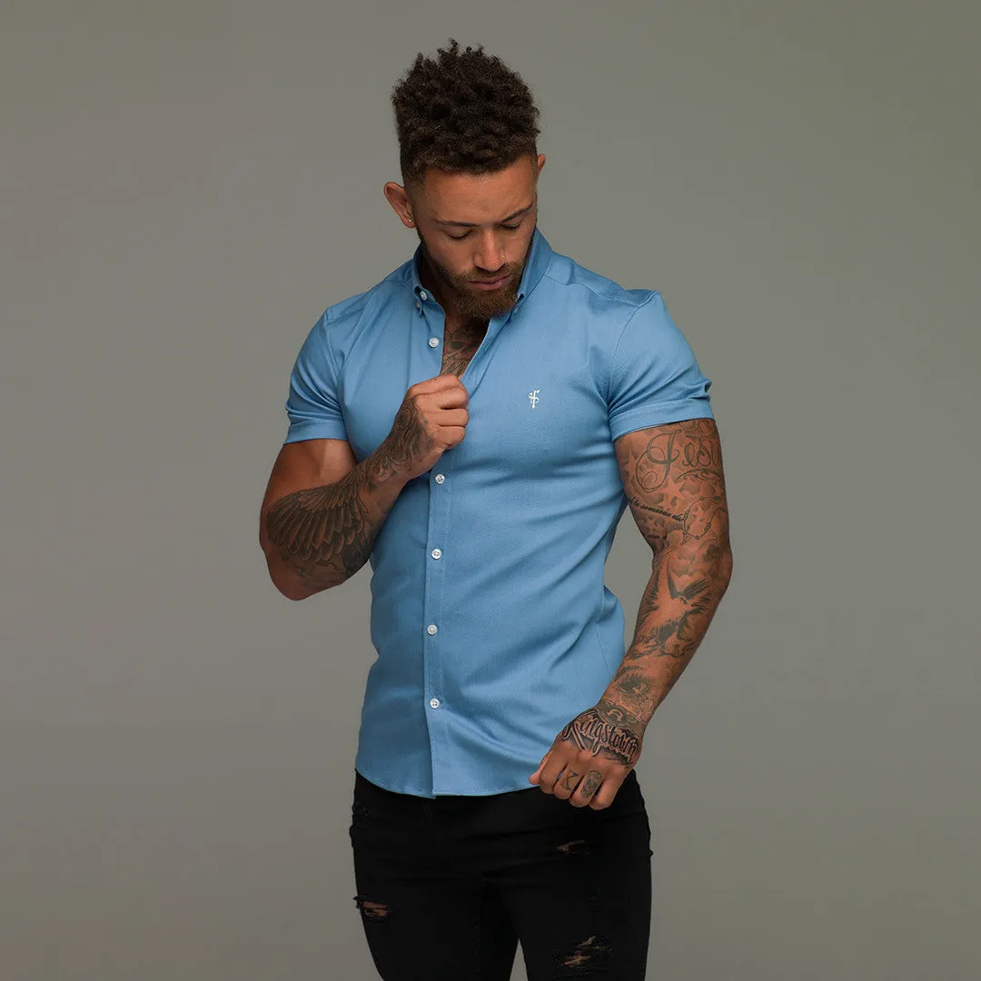 Father Sons Super Slim Stretch Light Blue Denim Short Sleeve - FS200