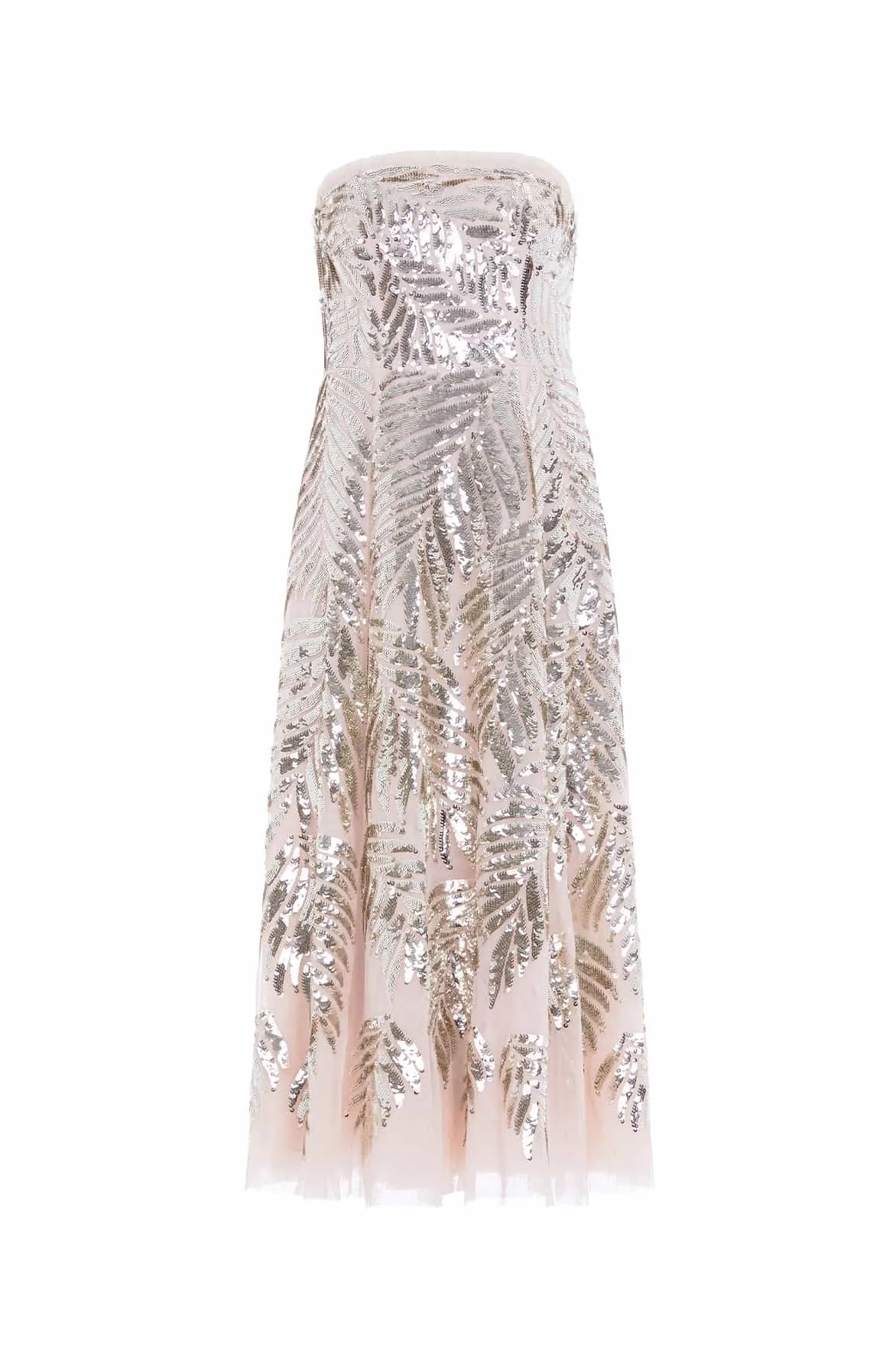 Feather Sequin Strapless Ballerina Dress