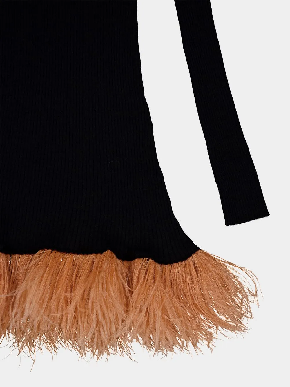 Feather-Trim Ribbed Mini Dress