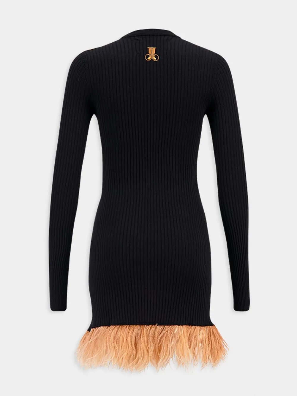 Feather-Trim Ribbed Mini Dress