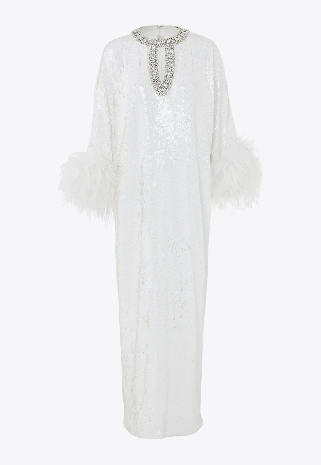 Feather-Trimmed Sequined Gown