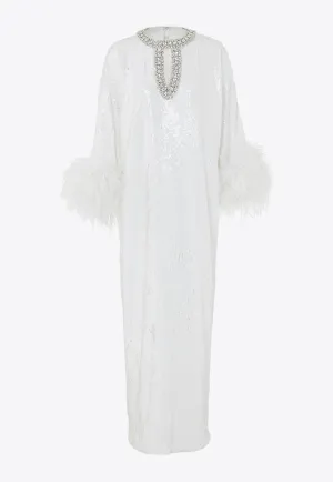 Feather-Trimmed Sequined Gown