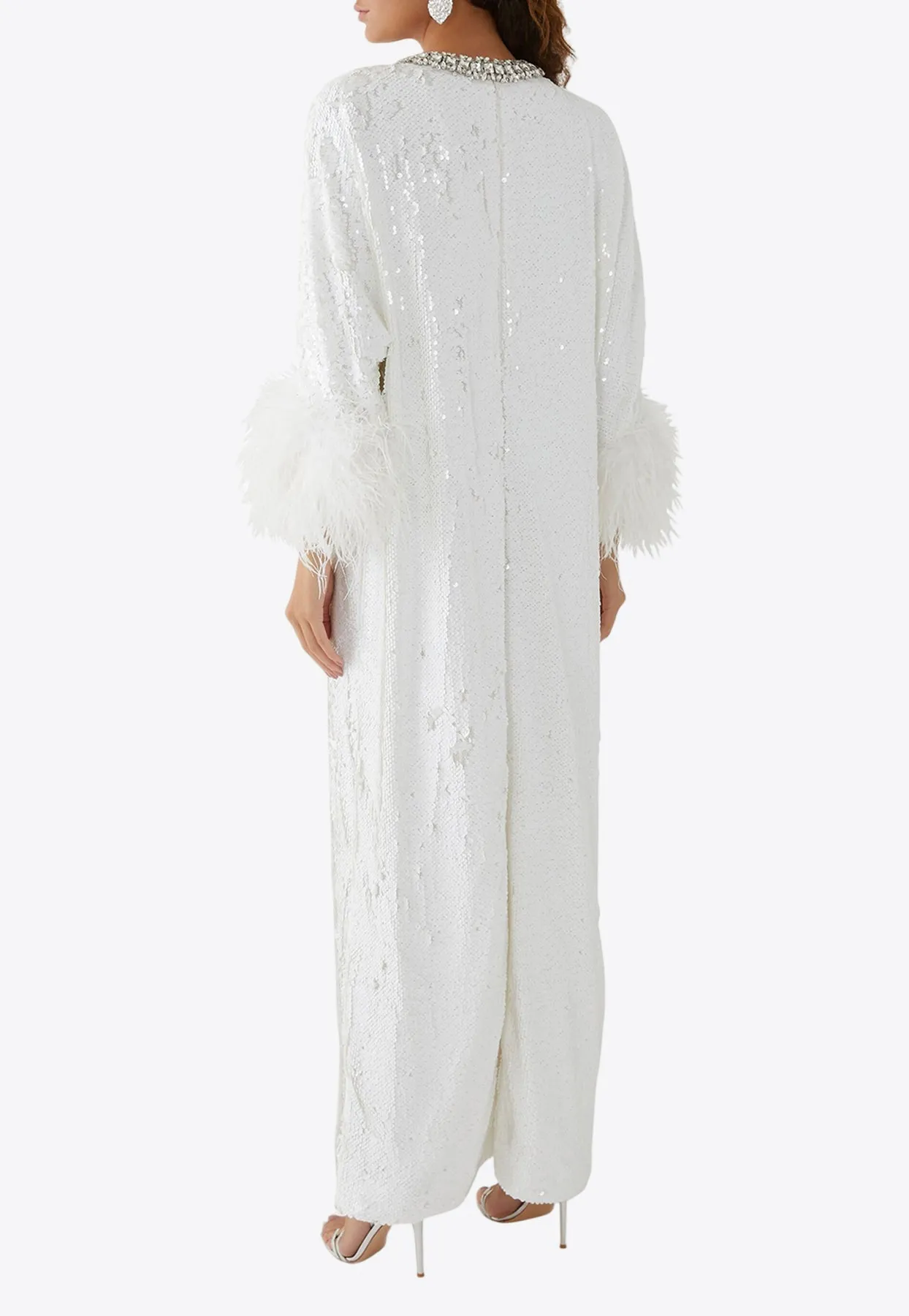 Feather-Trimmed Sequined Gown