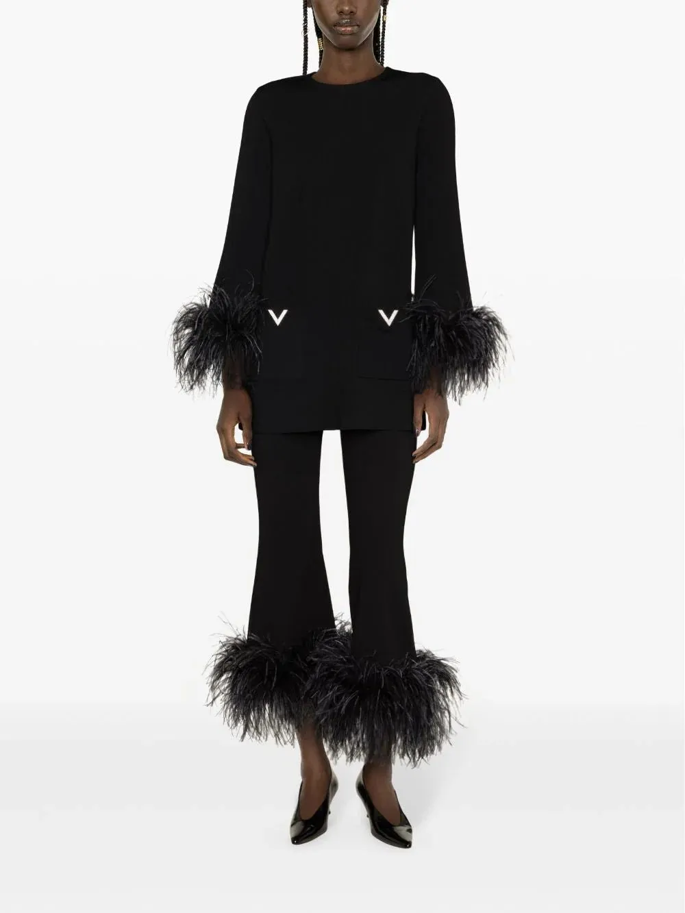 Feather-Trim Stretched Viscose Trousers