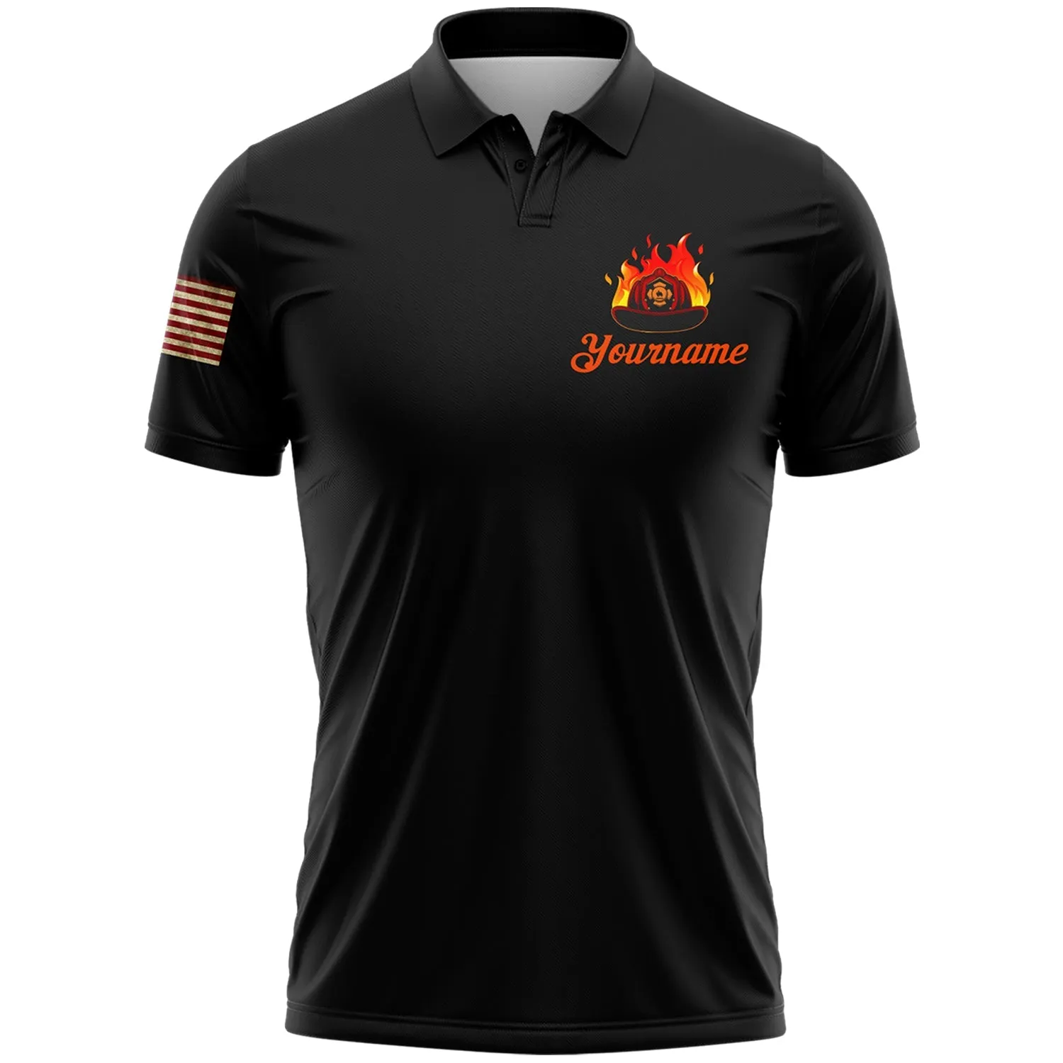 Firefighter First In Last Out Custom Black American Patriot Name Golf Polo Shirt