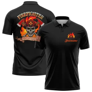 Firefighter First In Last Out Custom Black American Patriot Name Golf Polo Shirt