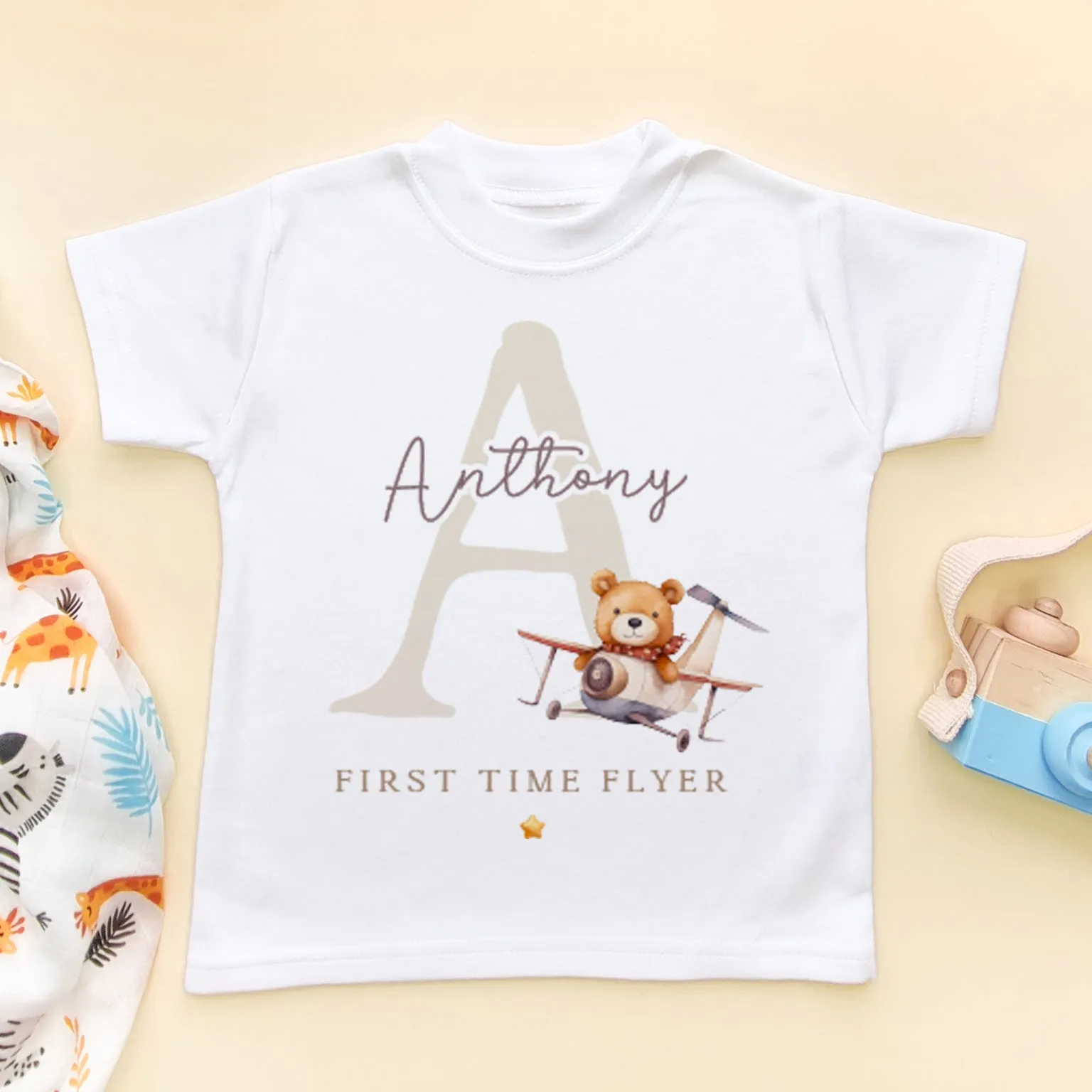 First Time Flyer Cute Teddy Bear Holiday Personalised Toddler & Kids T Shirt