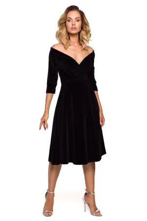 Flared Midi Dress with Versatile Neckline