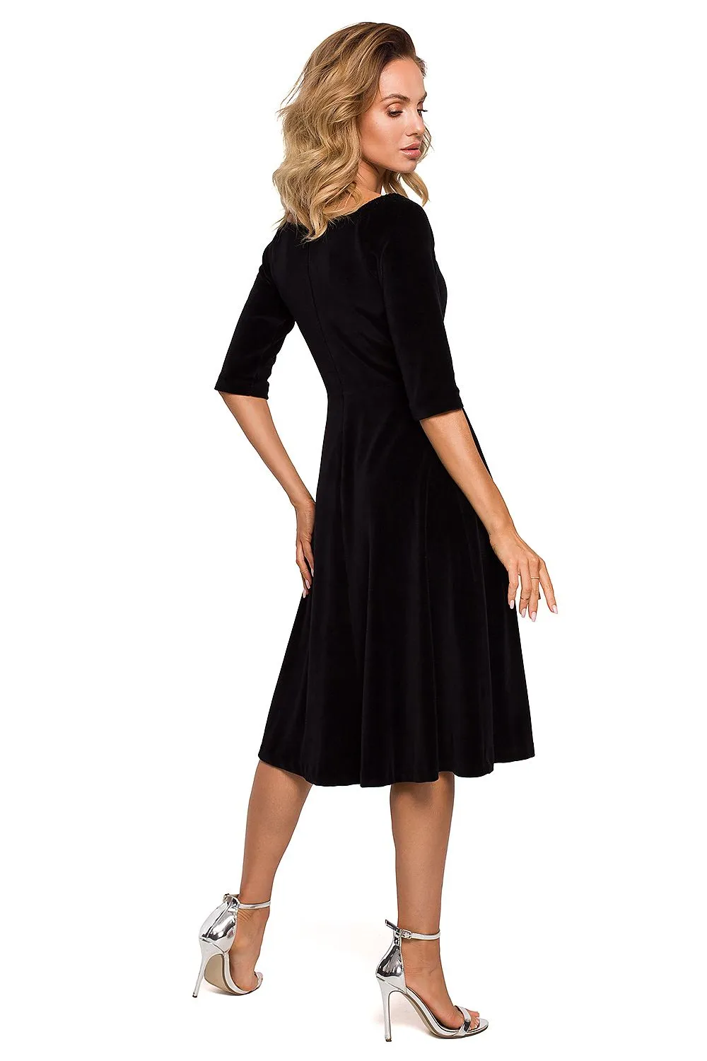 Flared Midi Dress with Versatile Neckline