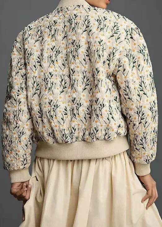 Floral EmbroideRed Quilted Bomber Jacket