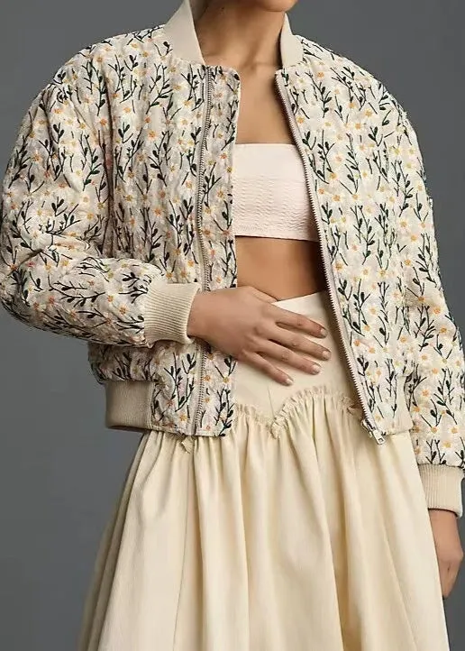 Floral EmbroideRed Quilted Bomber Jacket